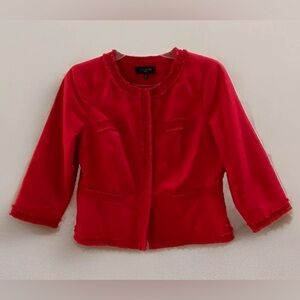Talbots 8 Petite Red Linen Blend Fringe Trimmed Jacket